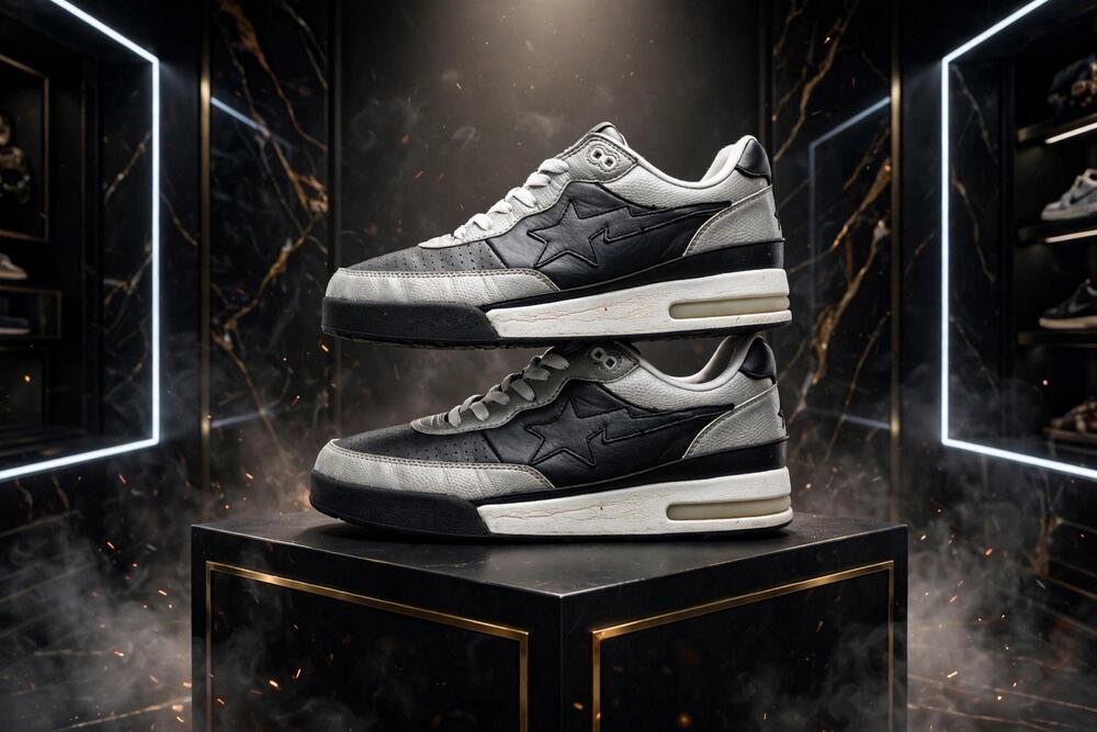 Size 11 Bape RODSTA Snakeskin Black Grey White OG BOX